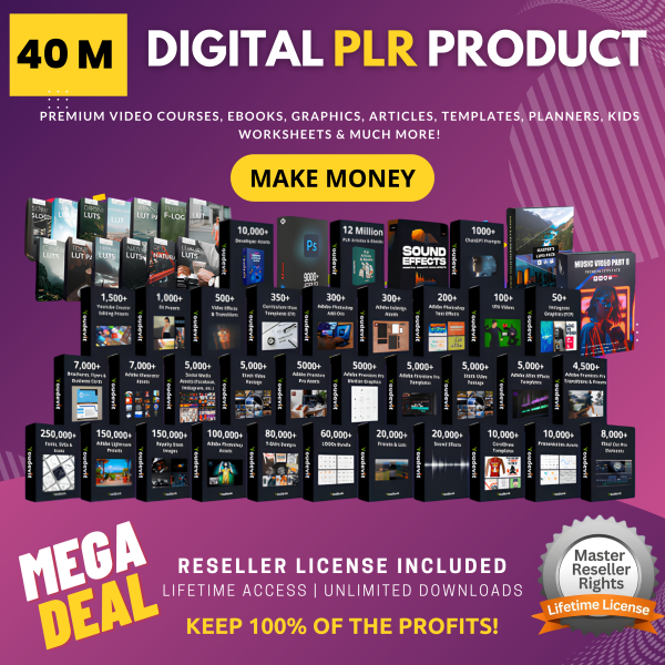 Exclusive Mega Bundle: Unlock 40 Million Digital Products with Full Resell Rights – Includes E-Books, Online Courses, Business Templates, Planners, and More for Unlimited Earning Potential!